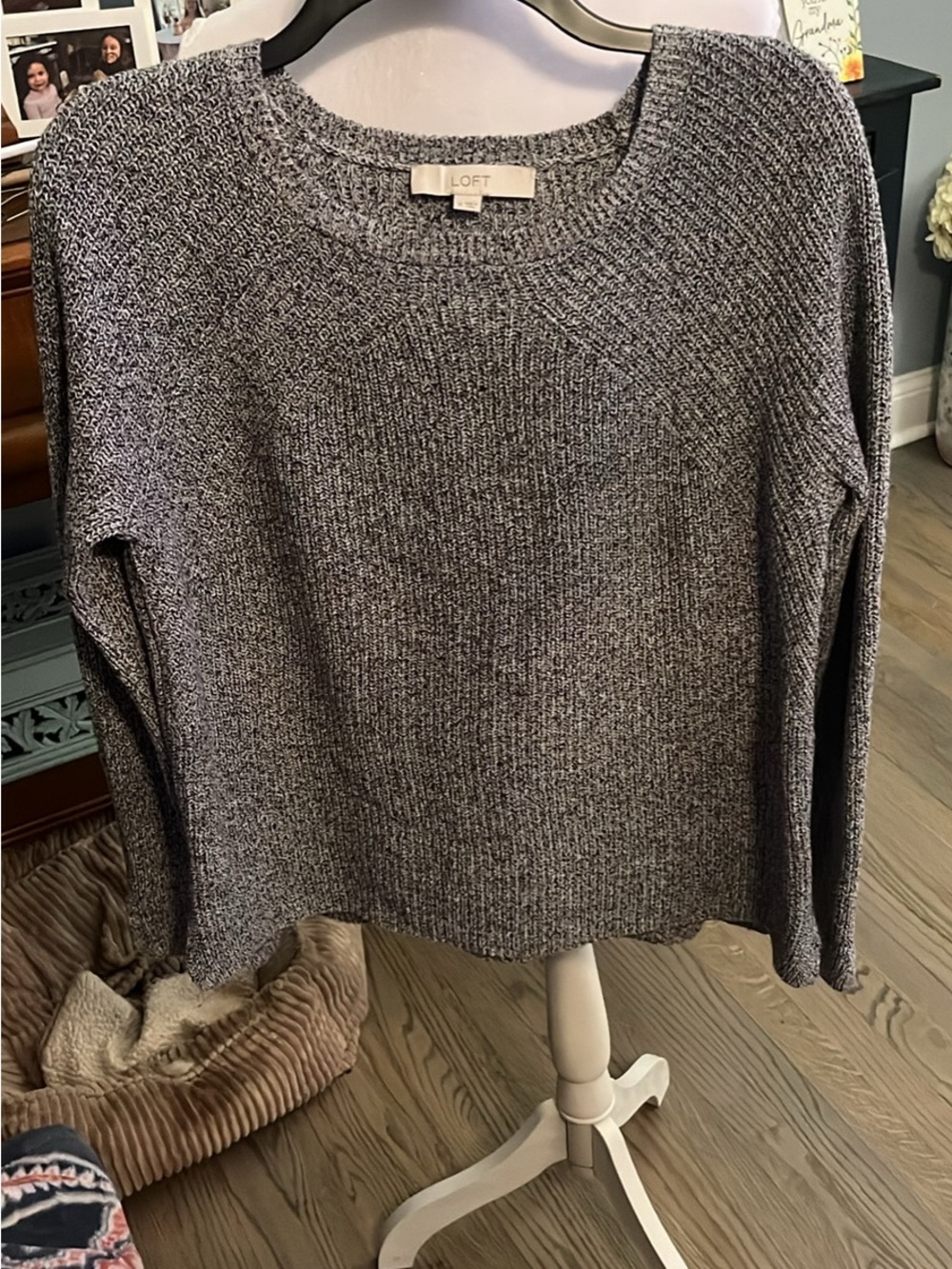 LOFT Heathered Gray Scoopneck Knit Sweater